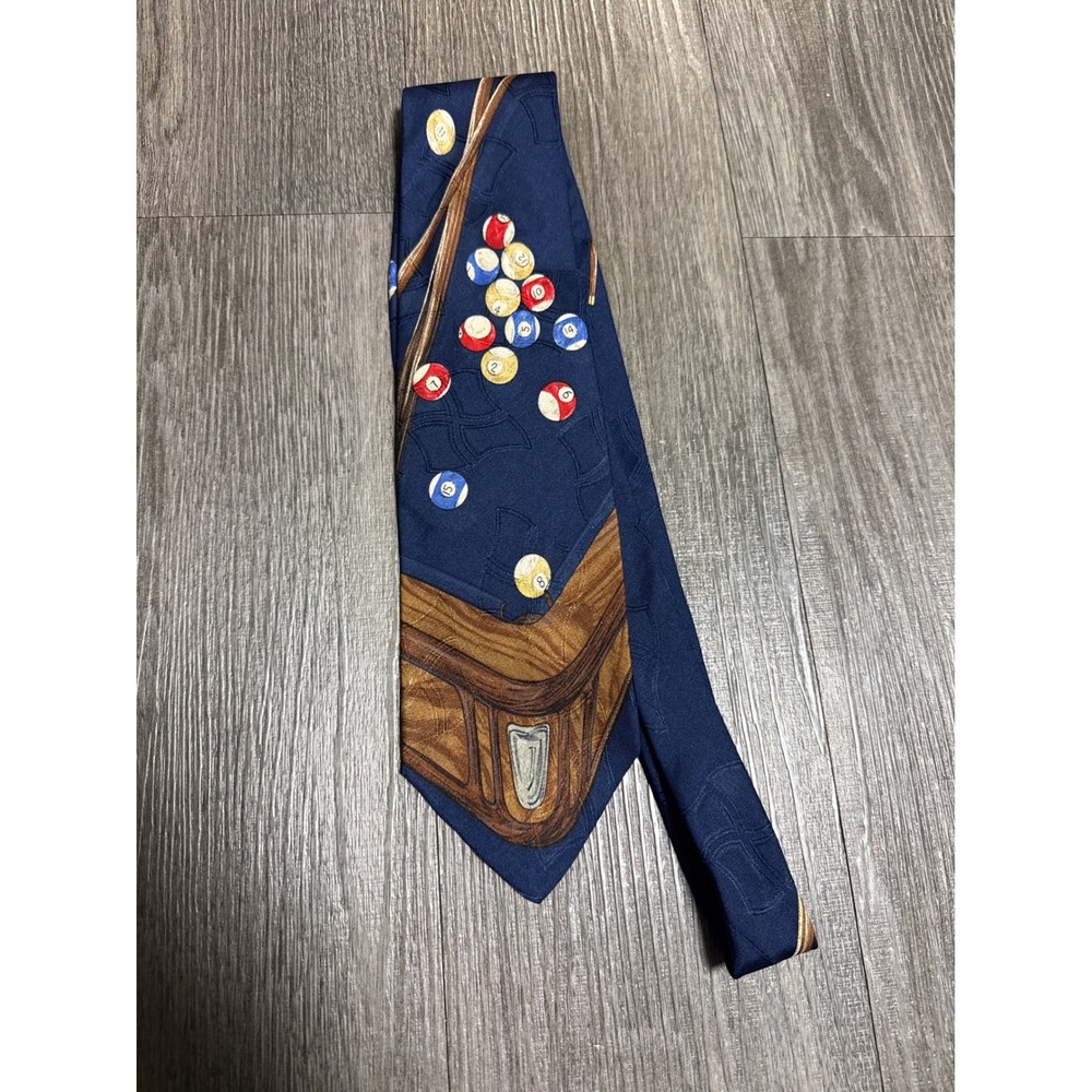Polo Ralph Lauren Neiman Marcus Mens Silk Tie Navy Billiards Pool Table Novelty